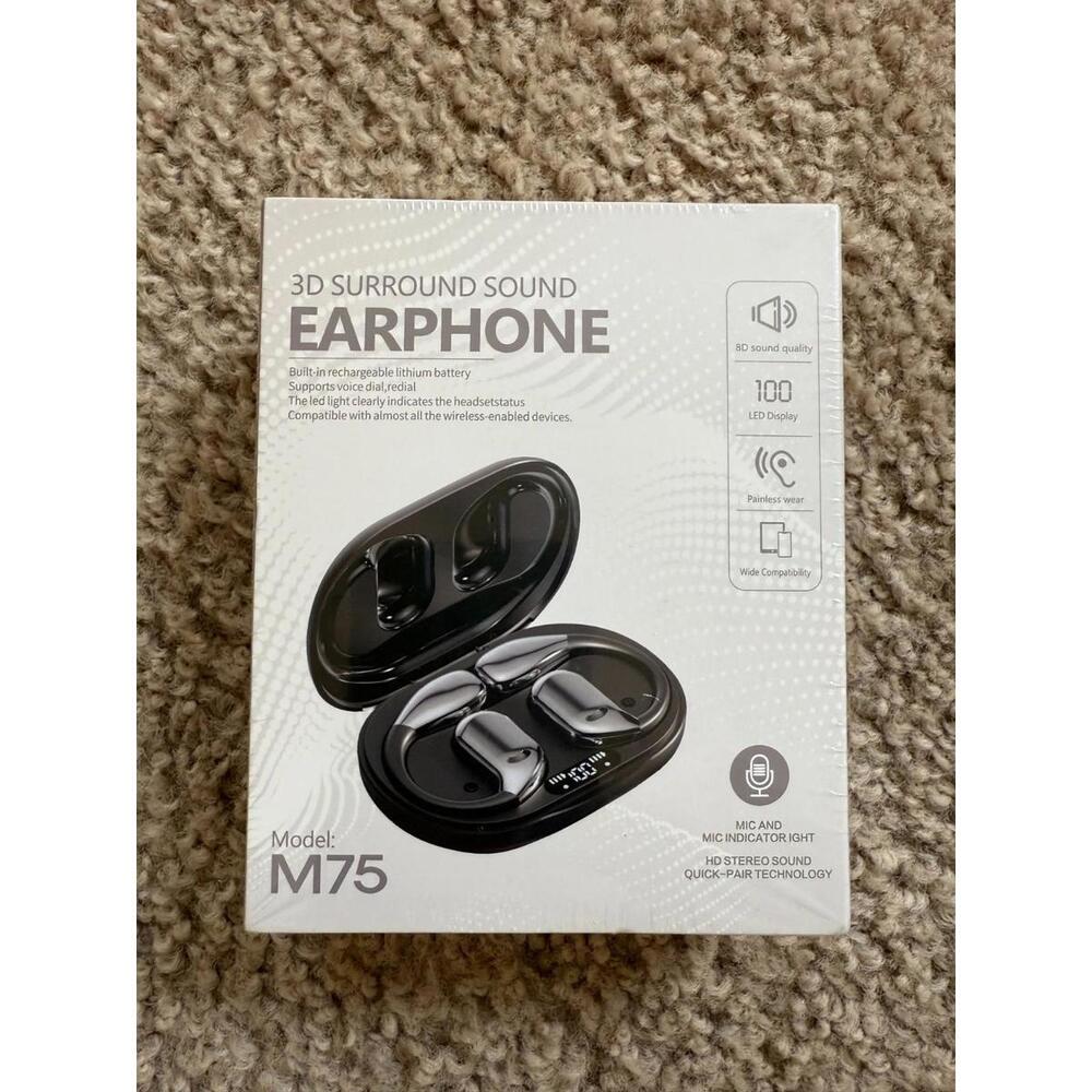 Model M75 3D Bluetooth Surround Sound Earbuds/earphones , Brand New Sealed